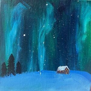 Blue and Green Celestial Night Sky Painting